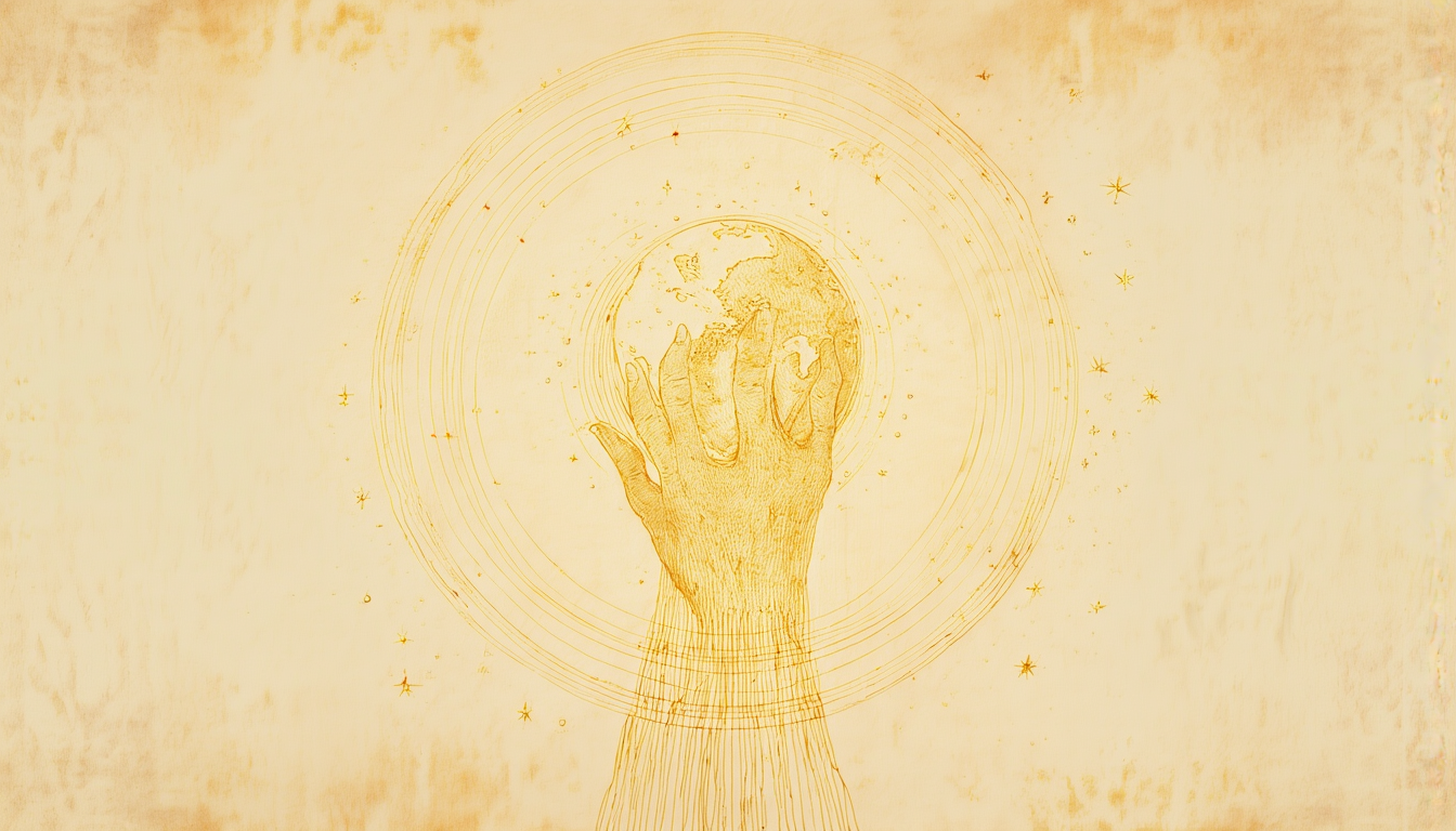 Earth cradled in golden lines, gold line engraving